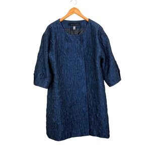 Apostrophe‎ Textured Crinkle Tunic Dress Coat Navy Blue Sz L Lagenlook Modernist
